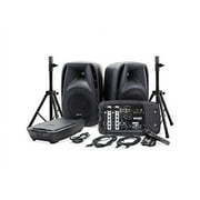Gemini ES-210MXBLU-ST Dual 10" Portable PA System with 8-Channel Mixer, Bluetooth, USB/SD Media Player, Microphone, Stands & Storage – 600W Peak Power