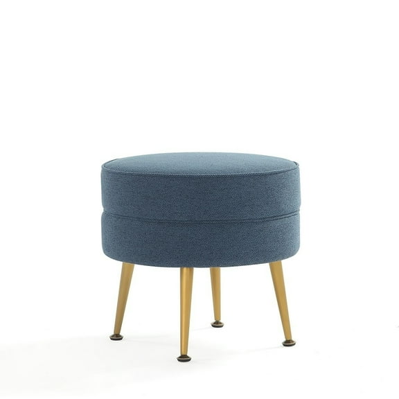 Manhattan Comfort Bailey Ottoman in Blue with Solid Wood Base & Gold Feet
