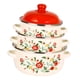 thumbnail image 5 of Juego de 3 ollas esmaltadas con tapa, diseño floral, fondo plano. Rojo, 5 of 9