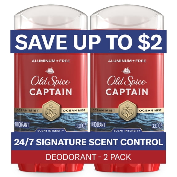 Old Spice Invisible Solid, Men's Deodorant Stick, Captain Scent, 3.0 oz, 2 Pack