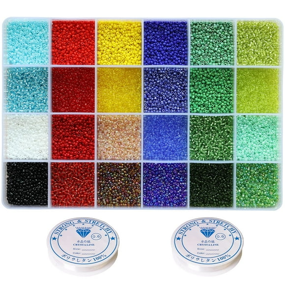19600pcs 2mm Glass Seed Beads 24 Colors Small Beads Kit Bracelet Beads with 24-Grid Plastic Storage Box for Jewelry Making(24 Colors)