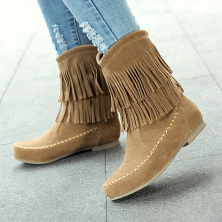 

Wefuesd Ankle Autumn Fashion Flat Thigh Boots Soft Warm Fringe Woman Winter Shoes Women s Boots Womens Boots Boots For Women Yellow 39