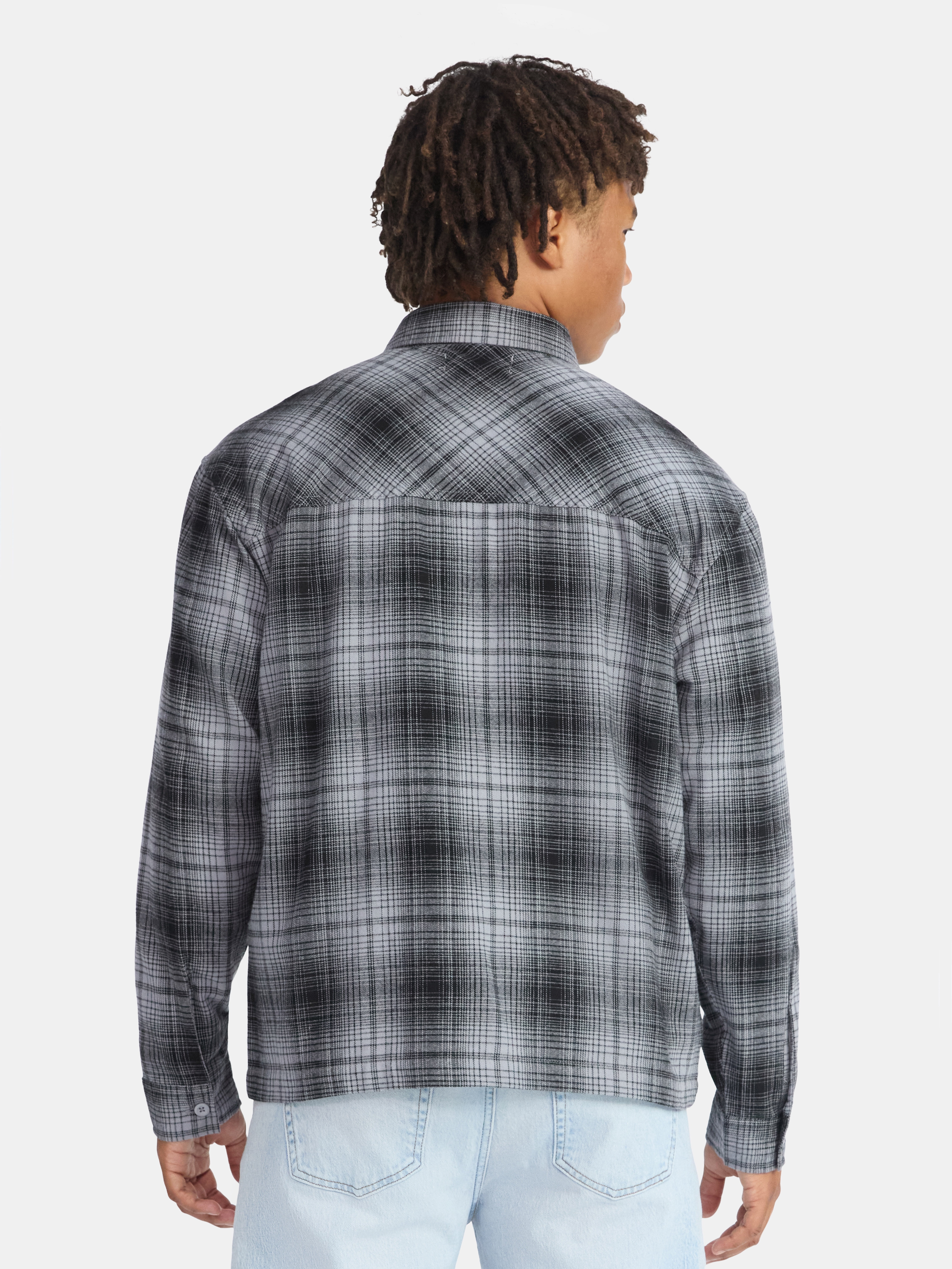 No Boundaries Collared Cotton Boxy Cropped Fit Flannel Shirt, Men's and Big Men's Sizes XS-5XL