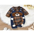 thumbnail image 4 of Infant Baby Boys Clothes Spring Long Sleeve Plaid Romper+Cartoon Dog Pattern Long Suspender Pants Red 0-3 Months, 4 of 9