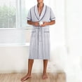 thumbnail image 4 of Men’s Summer Bathrobe Lightweight & Breathable Short Sleeve Robe with Pockets Men's Solid Color V Neck Belt Bathrobe, 4 of 9