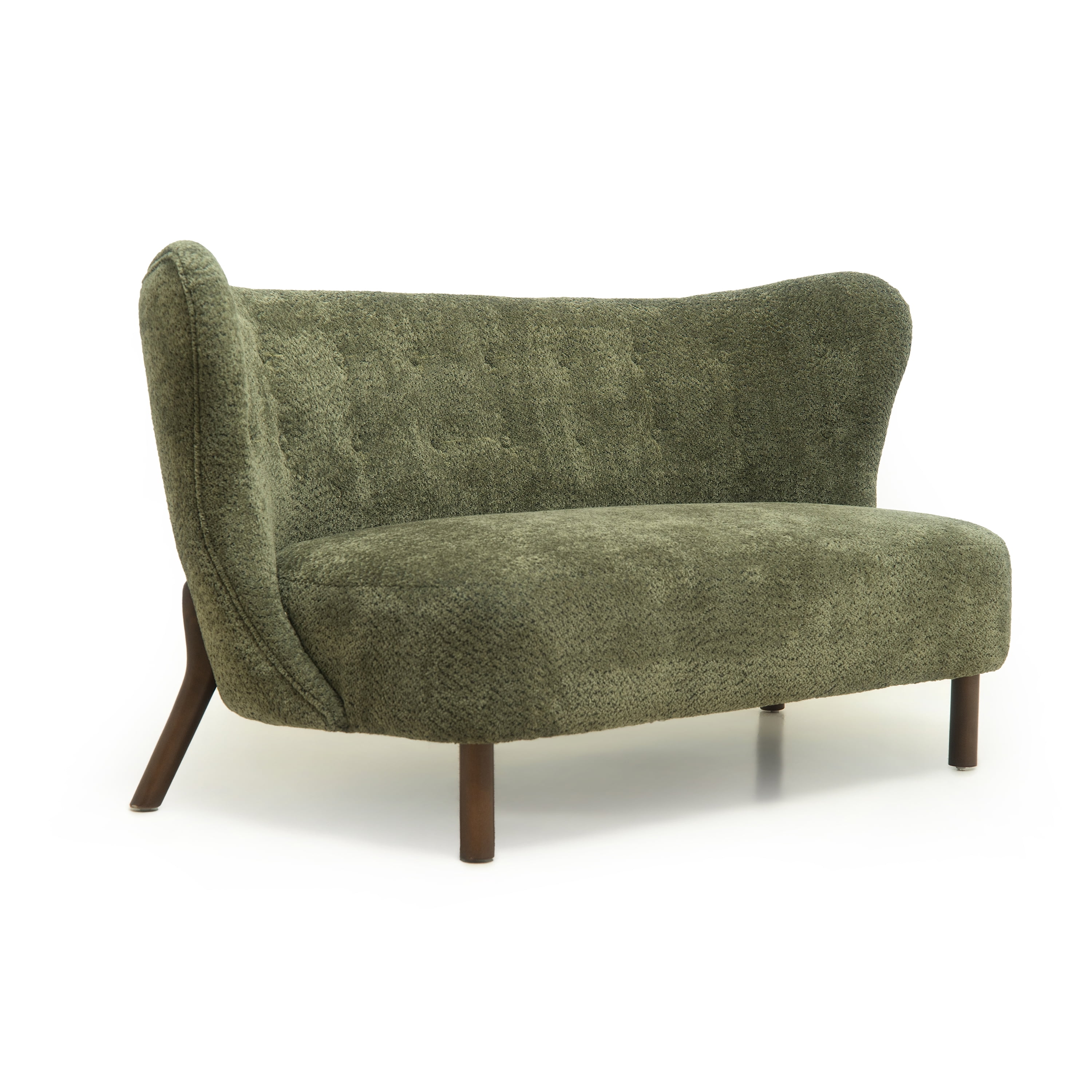 Noble House Avichai 58" Nordic Style Loveseat, Chenille Accent Sofa with Curved Tufted Backrest for Living Room, Olive Green