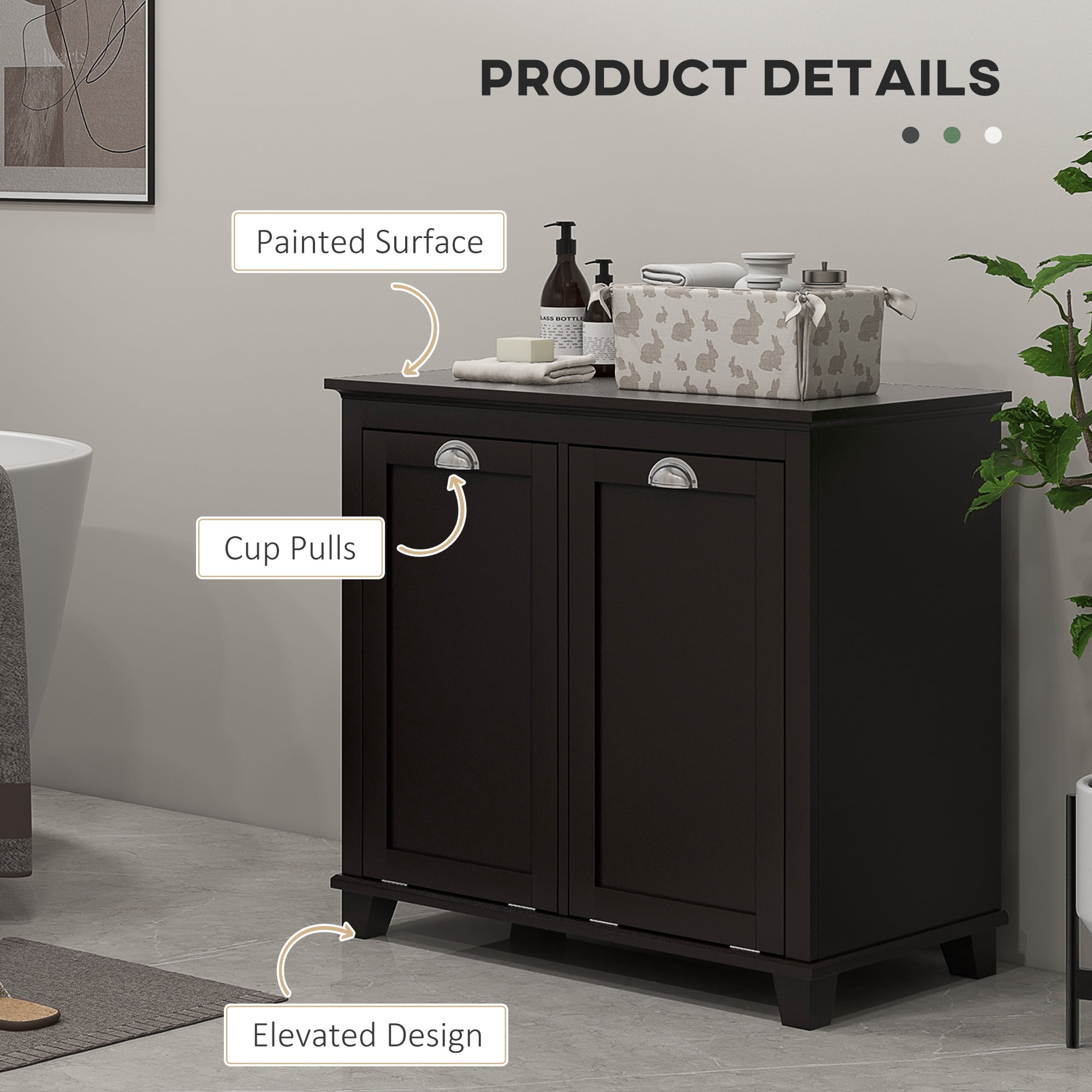 HOMCOM Tilt-Out Laundry Sorter Bathroom Cabinet, Black