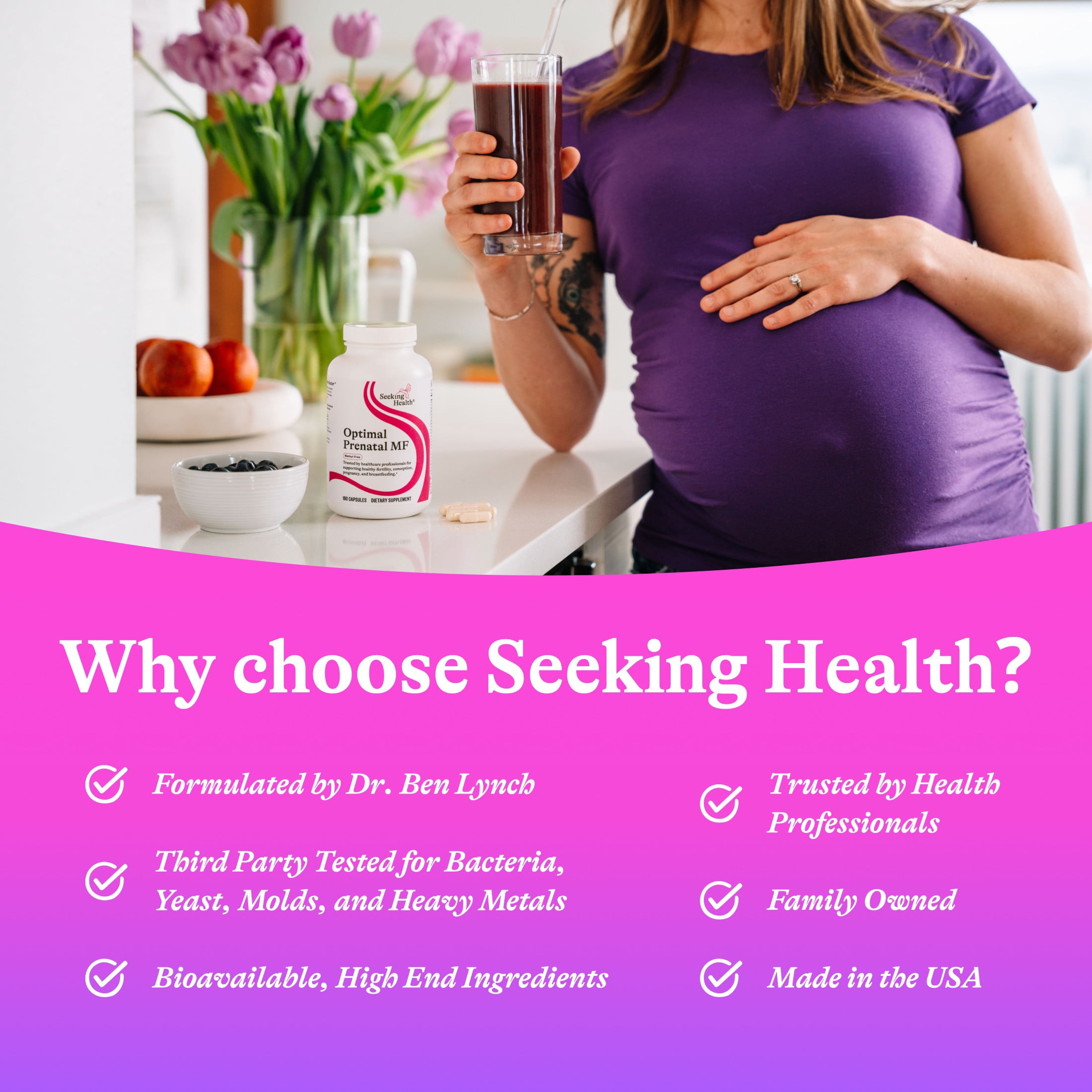 Seeking Health Optimal Prenatal MF - Digestive & Immune Support Supplement for Women - Pregnancy Support Supplement with Folate, Vitamin A, Ginger, & Vitamin B12 - 180 Capsules