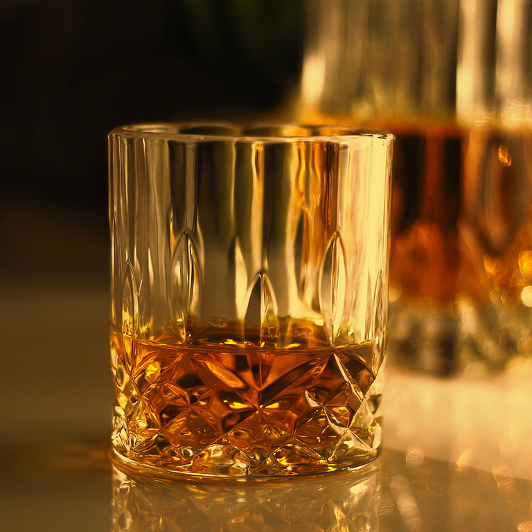 LUXU Whiskey Glasses(Set of 4)-11 oz sculpted Scotch Glass,Old Fashioned  Glasses,Crystal Bourbon Rock Glasses,Large Bar Glasses,Unique Glassware  Tumblers for Cocktails 