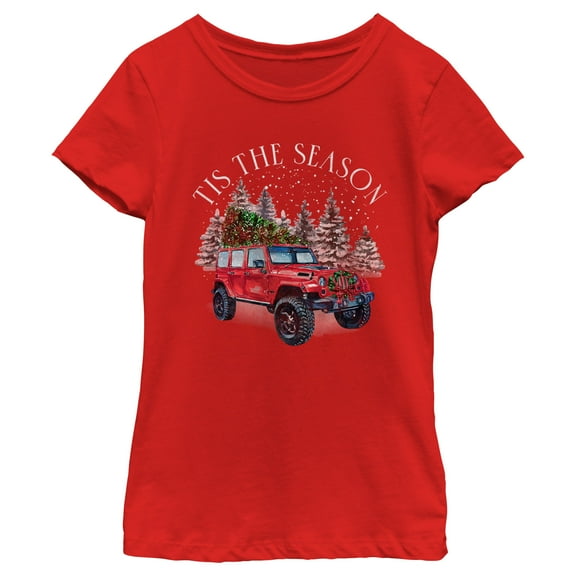 Girl's Lost Gods Tis the Season Automobile  Graphic Tee Red Medium