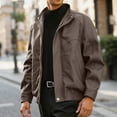 thumbnail image 2 of Wuxian Mens Casual Leather Jacket Slim Fit Full Zip Up Stand Collar Long Sleeve Lightweight Motorcycle Style Outerwear Coat With Pockets Stylish Cozy Streetwear,Brown,XXXXXXL, 2 of 4