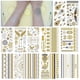 thumbnail image 1 of Kit de 12 hojas de pegatinas temporales de tatuajes dorados con destellos, pegatinas metálicas para tatuajes, pegatinas falsas impermeables con brillantina., 1 of 5