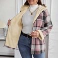 thumbnail image 5 of thefmos Women Fall Winter Long Sleeve Plaid Plus Size Coat Hooded Fleece Outwear Warm Casual Jacket Winter Vacation Travel Clothes, Pink 2XL, 5 of 6