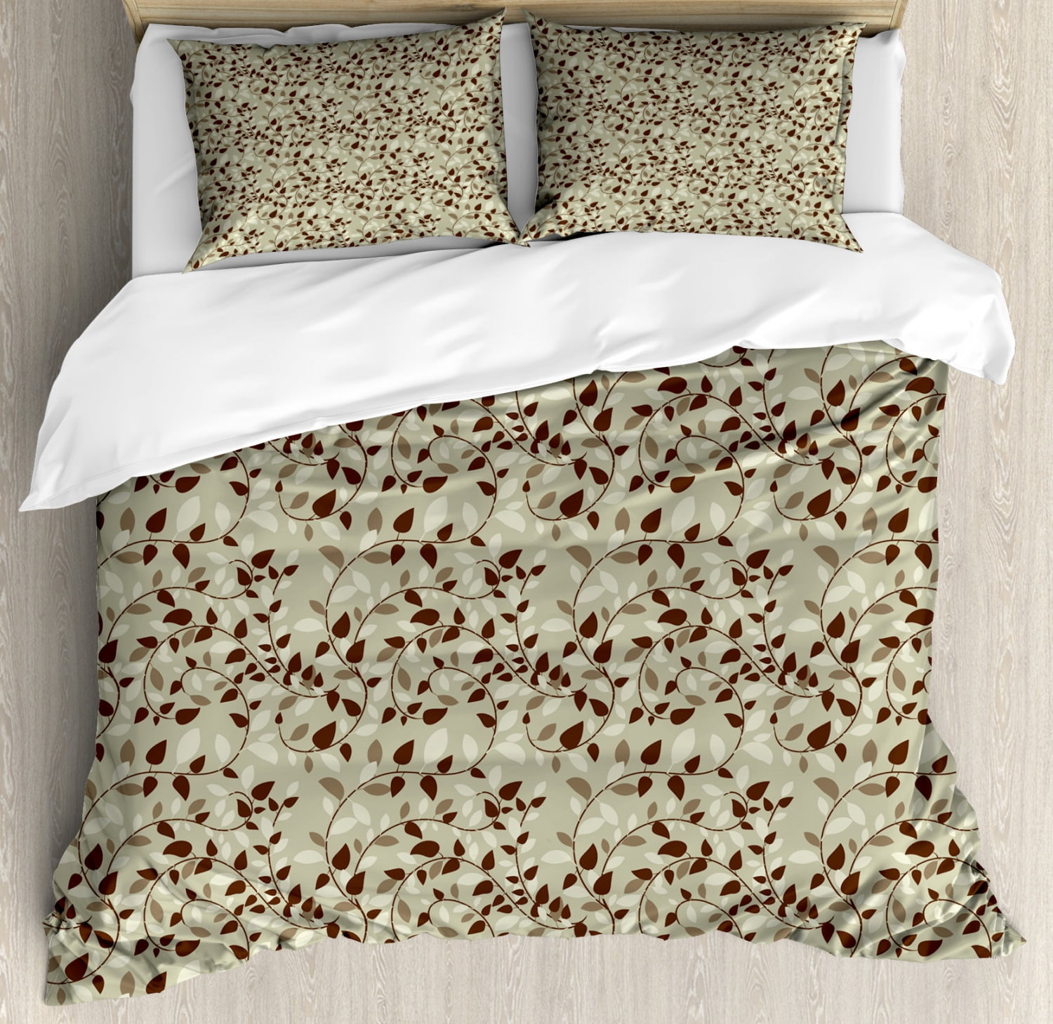 Flower Duvet Cover Set Floral Buds Design With Leaves Swirls