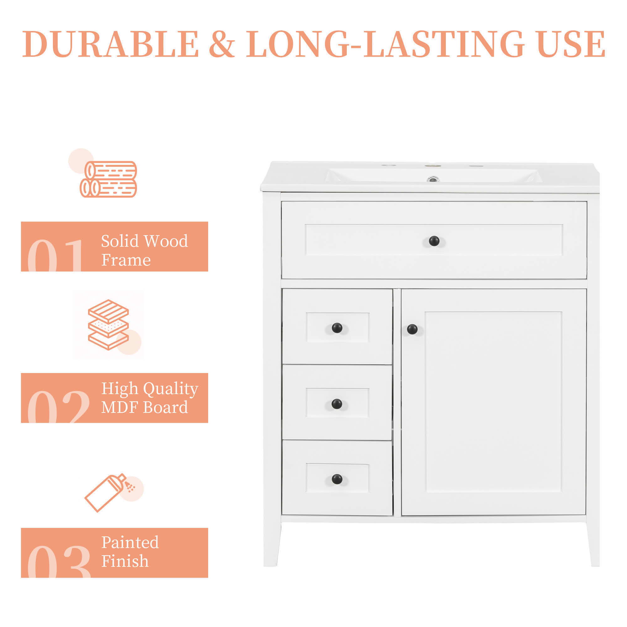 MAYEERTY 36" Bathroom Vanity with Sink Blue Gray MDF Rubberwood 3 Drawers Adjustable Shelf Freestanding