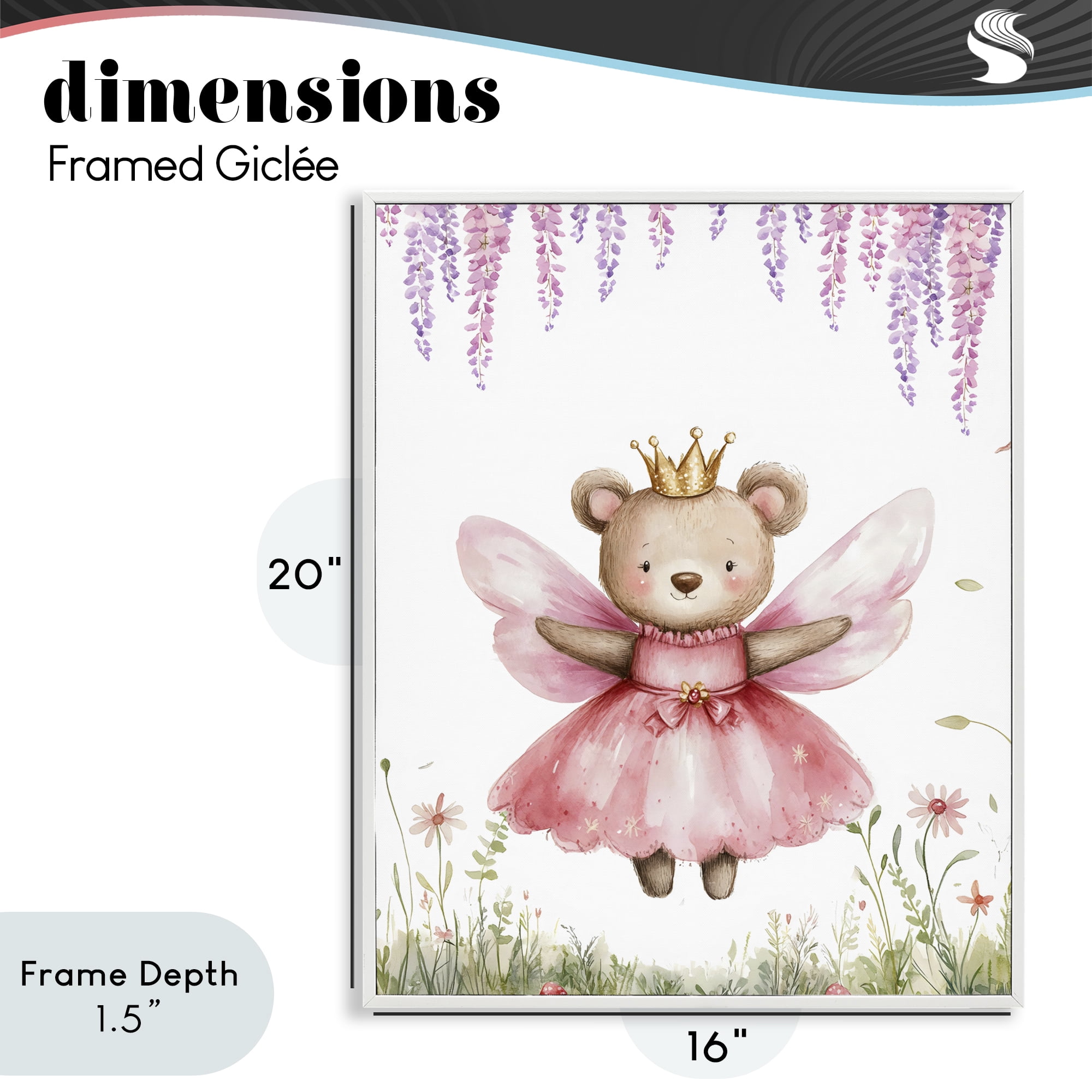 Stupell Industries Woodland Bear Forest Fairy White Framed Giclee Art, design by LSR Design Studio