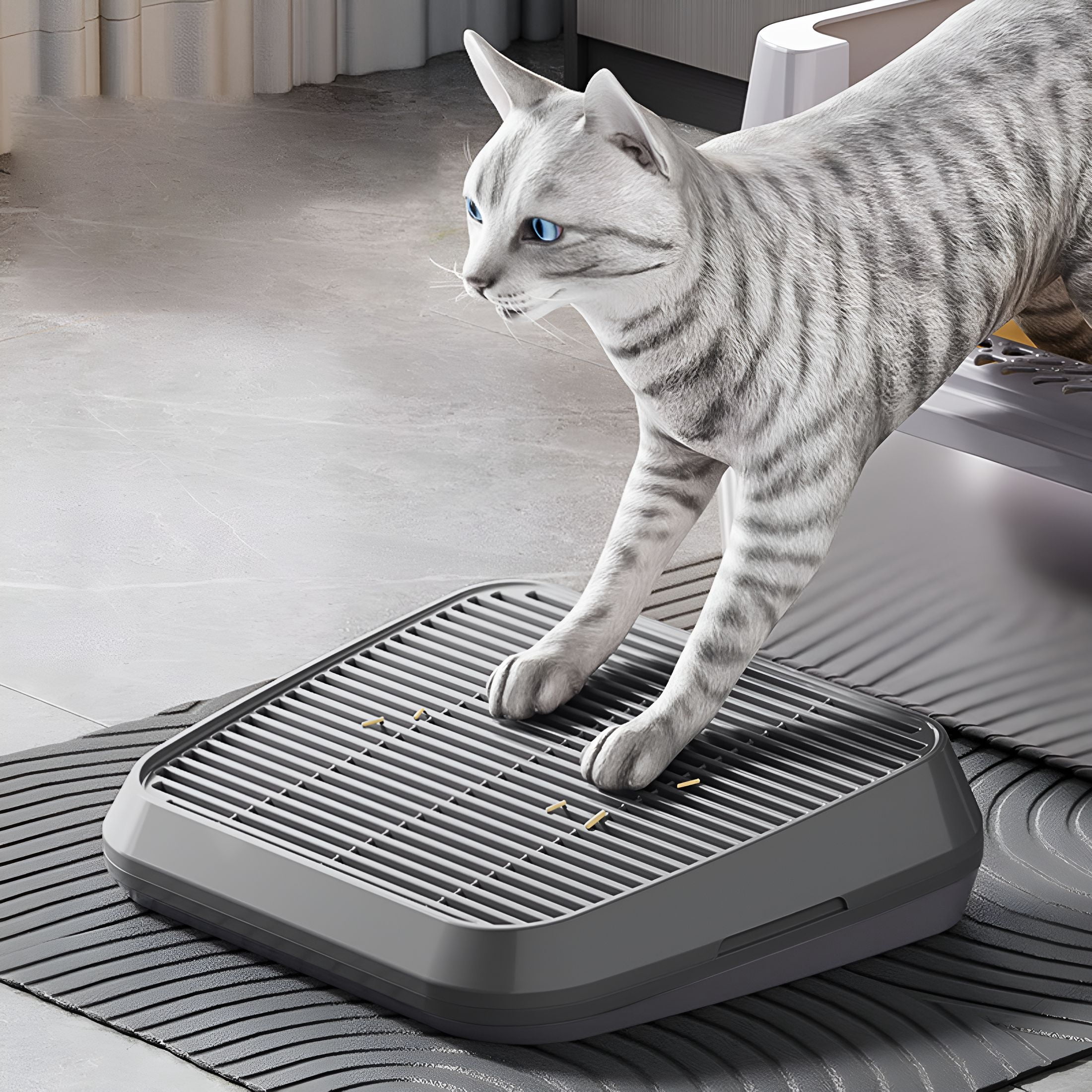 ACDANC Self-Cleaning Cat Litter Ramp with Double-Layer Filtration System Low-Entry Step Design High Capacity Tracking Control Senior Cat Accessible Anti-Pedal Pet Hygiene Solution