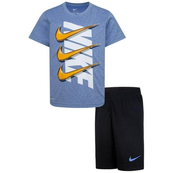 Nike Boys' 3 Checks T-Shirt Set Light Blue, 4 Youth