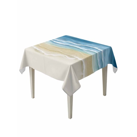 Blue Summer Beach Table Cloth, Waterproof Tablecloth for Square Tables, Nautical Coastal Beige Seaside Reusable Washable Fabric Table Cover for Restaurant Kitchen Dining Tables 54"x54"