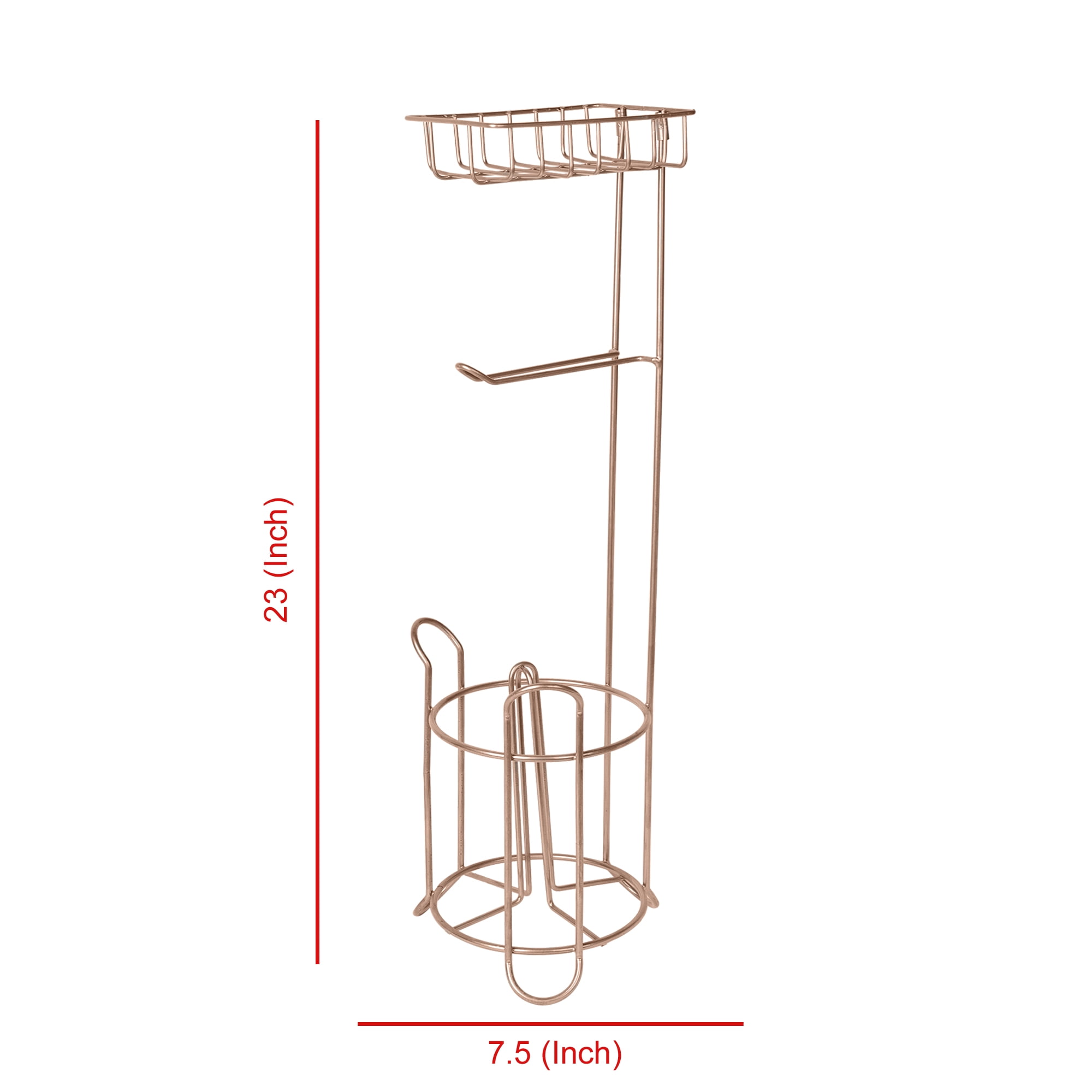 nu steel Freestanding Metal Wire Toilet Paper Holder Stand and Dispenser Shelf for Cell,Mobile Phone-Bathroom Storage Organization-Holds 3 Mega Rolls, Copper