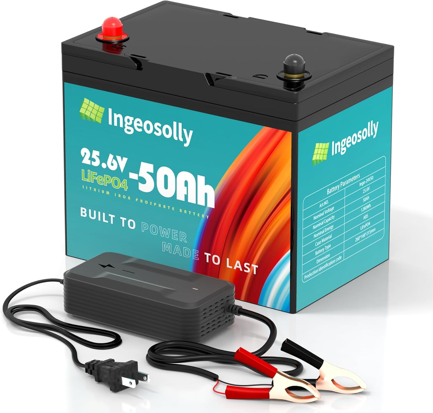 24V 50Ah LiFePO4 Lithium Battery,Ingeosolly BMS for RV,Solar,Trolling Motor,Camping,Backup Power,Marine