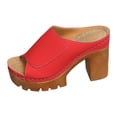 thumbnail image 5 of Rokment Women's Orthopedic Platform Walking Slides Sandals Fashion Casual Leather Peep Toe Chunky Block High Heels Dress Slip on Comfortable Heeled Walking Slippers Summer Red Size 9.5, 5 of 6