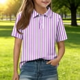 thumbnail image 2 of CCRFTGI Polo Shirts for Kids Girls Size 10-12 Striped Shirt Short Sleeve Polo Shirts School Uniform Athletic Sport Lapel Button Collared Polo Summer Tops Purple 9-10 Years, 2 of 7