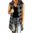 thumbnail image 2 of TGSLY Women's Plaid Long Vest Jacket Lightweight Collared Button Down Open Layering Gilet Dressy Casual Sleeveless Cardigan Coat S, 2 of 7