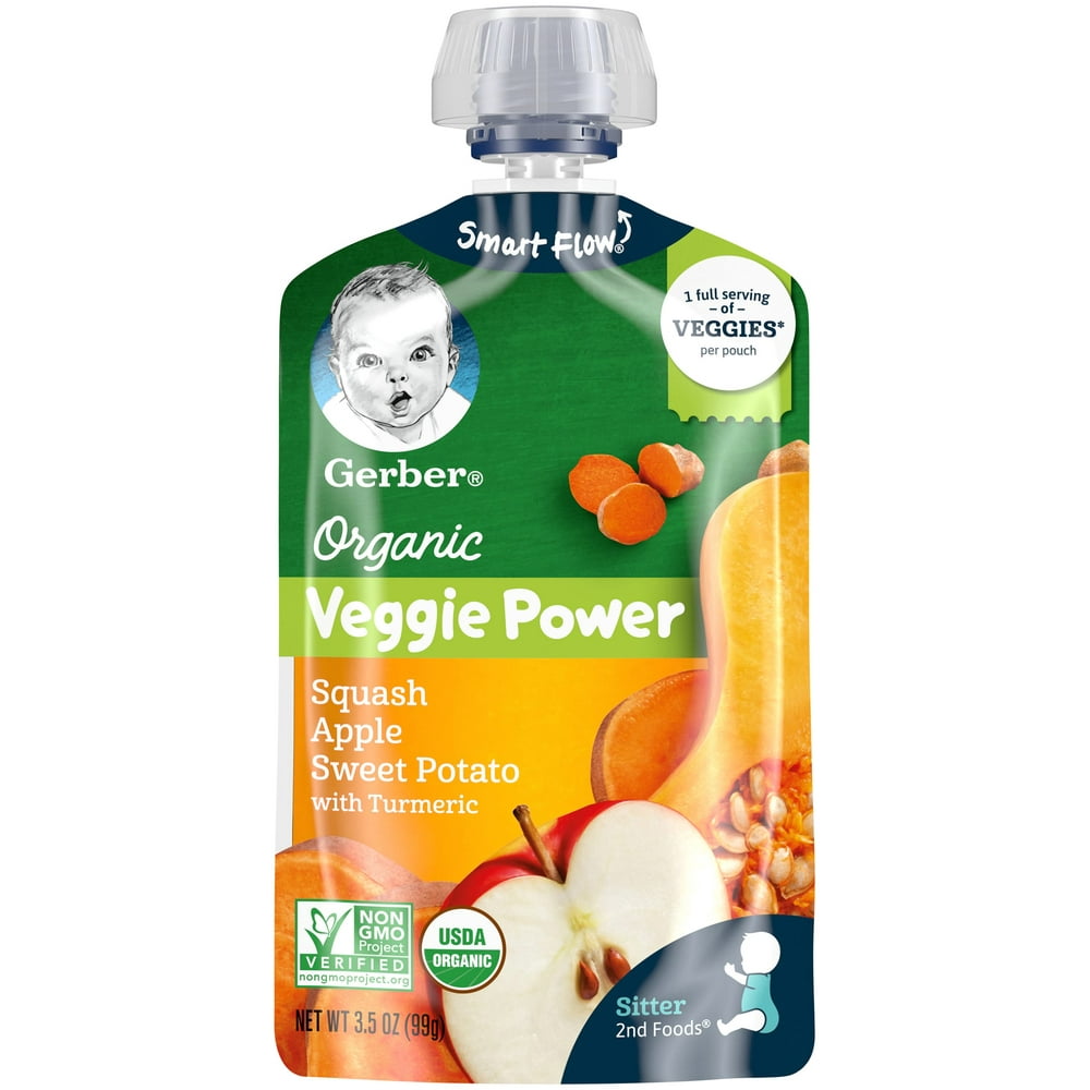 Pack Of 12 Gerber Organic 2nd Foods Veggie Power Squash Apple Sweet