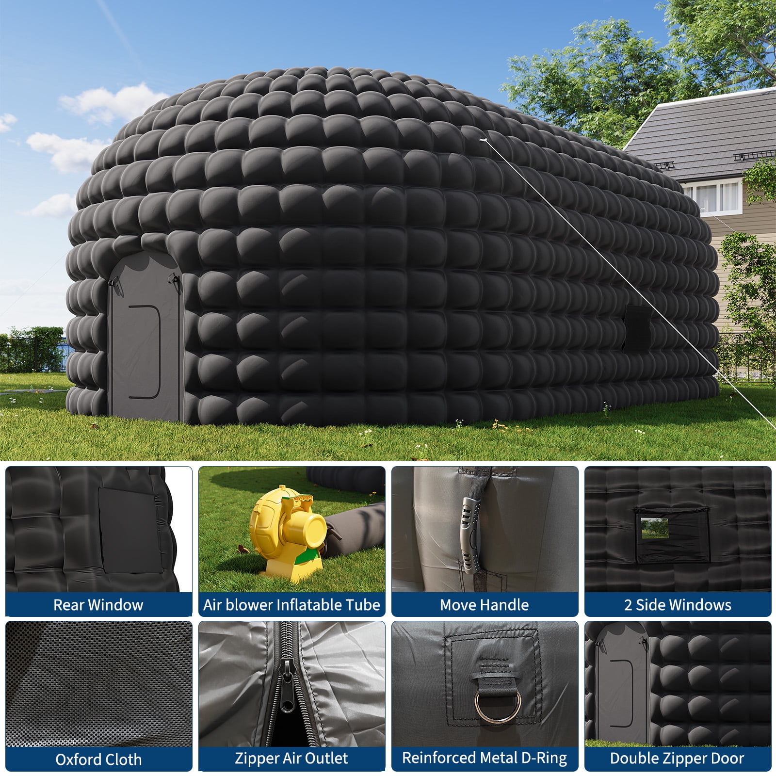 Inflatable Nightclub Party Tent 42x23.2x14.8ft, Portable Blow Up for Birthday, Wedding, Rental, Black