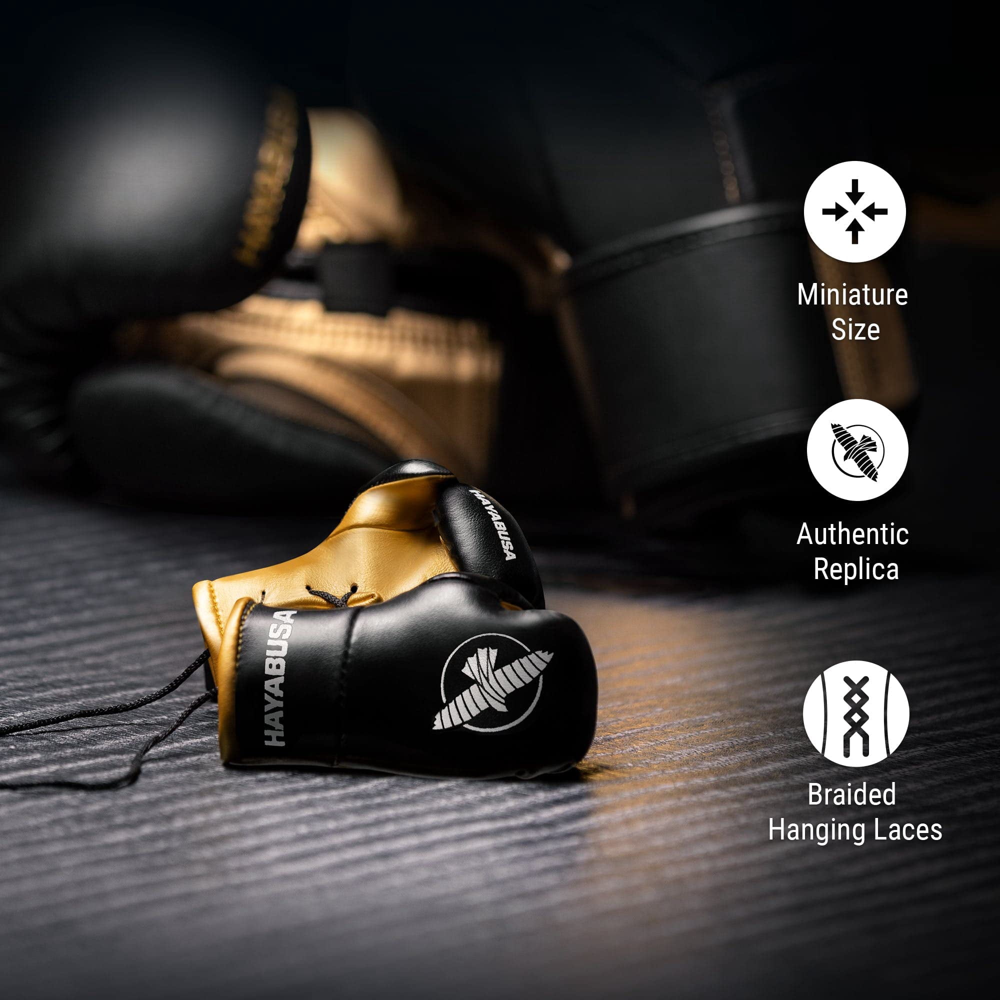 Hayabusa Mini Boxing Gloves, Men and Women boxing gifts - Black/Gold