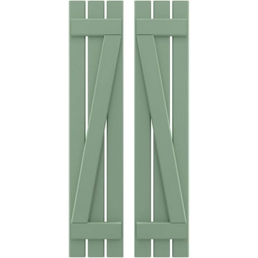 Ekena Millwork 11 1/2"W x 81"H Americraft Three Board (2 Batten) Exterior Real Wood Spaced Board-n-Batten Shutters w/ Z-Bar (Per Pair), Track Green