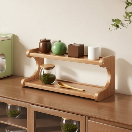 Kumdkd Double Layer Wooden Storage Shelf - 2 Tier Desktop Organizer for Books, Office & Kitchen, Space-Saving Rack