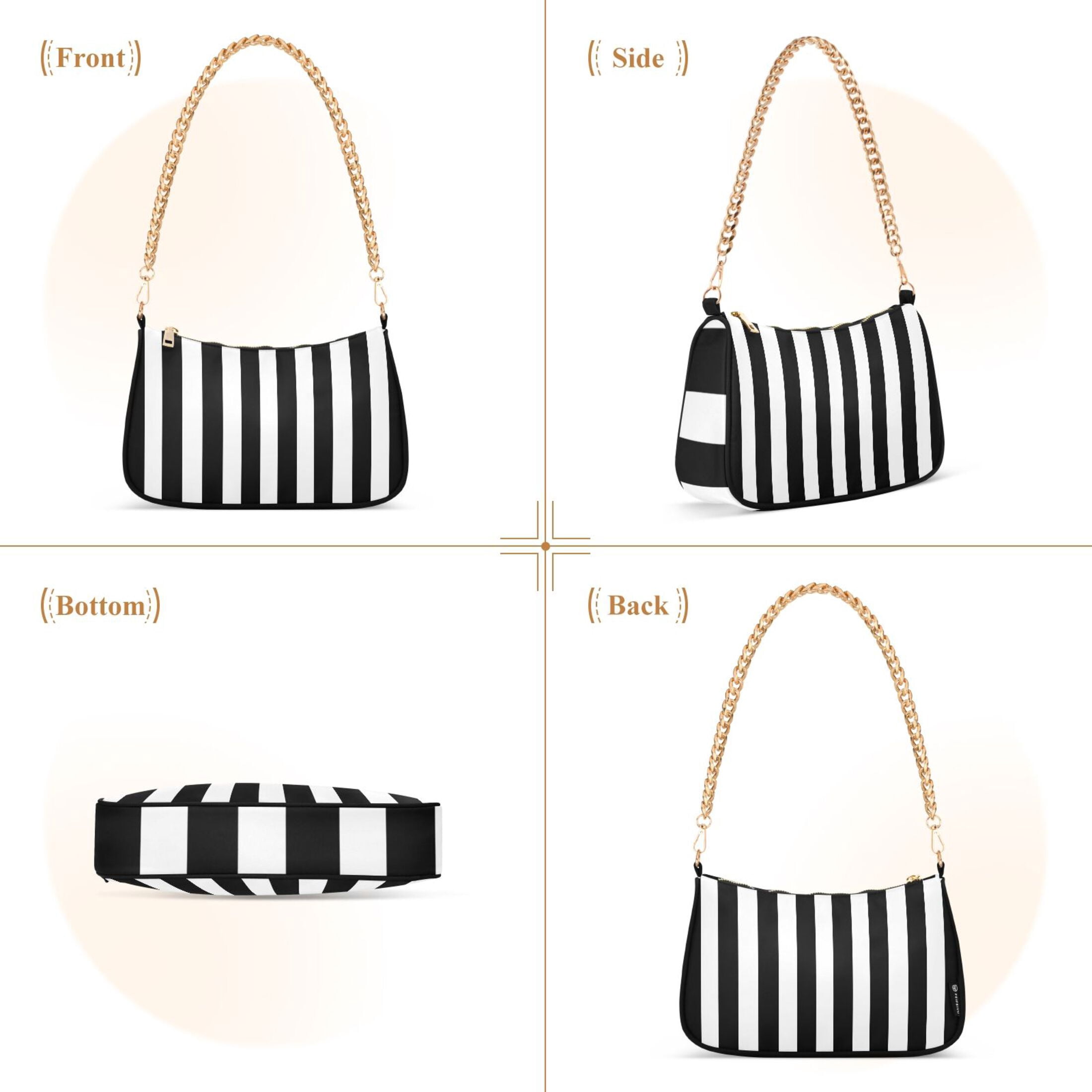 Ryvnso White and Black Stripe Pattern Womens Chain Shoulder Bag Tote Handbags Clutch Hobo Purse with Zipper for Travel