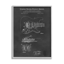 Stupell Industries Electric Guitar Instrument Musician Detailed Patent Blueprint Framed Wall Art, 16 x 20, Design by Karl Hronek