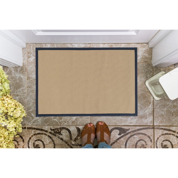 Contemporary Home Living 1.75' x 2.75' Tufted Solid Bordered Area Throw Rug - Beige and Blue