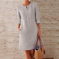 thumbnail image 6 of Women Casual Long Sleeve Buttons Pockets Cotton Linen Loose Knee-length Dress, 6 of 7