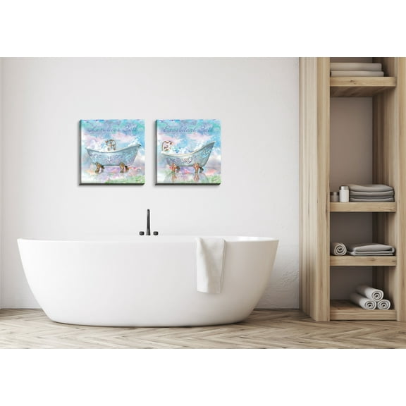 Gango Home Decor Modern Luxury Bath Motif I & II; Two 12x12in Hand-Stretched Canvases
