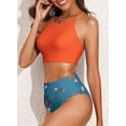 thumbnail image 2 of Aleumdr Womens Bikini Swimwear Set High Waist Two Piece Bathing Suits Tropical Leaf Print Summer Swimsuits Orange Floral M, 2 of 6