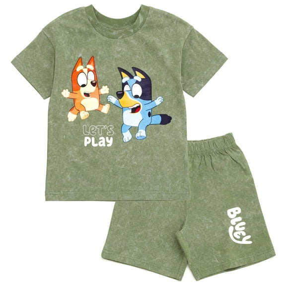Bluey Bingo Vintage Wash Drop Shoulder T-Shirt and Shorts Outfit Set Toddler to Little Kid