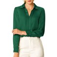 thumbnail image 1 of INSPIRE CHIC Women's Elegant Solid V Neck Smooth Satin Long Sleeve Blouse, 1 of 4