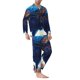 thumbnail image 2 of Balery Moonlit Blue Wolf Pijama para Hombre de Dos Piezas con Manga Larga, Conjunto de Dormir y Descanso Suave con Bolsillos-Medium, 2 of 7