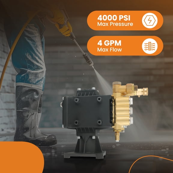 Heavy Duty Triplex Pressure Washer Pump 4000PSI 4GPM 1" Horizontal Shaft for Simpson/Generac, Driveway Deck Fence Patio Siding Truck Cleaning, Replaces RSV4G40HDF40EZ
