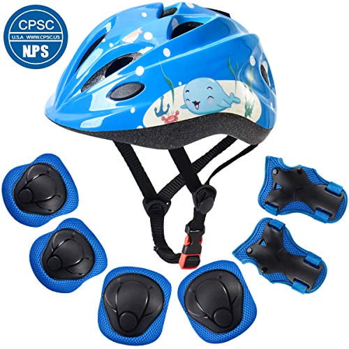 Toddler Helmet for Ages 3-14 Boys Girls with Sports Protective Gear Set Knee Elbow Wrist Pads Guards for Skateboard Cycling Scooter Rollerblading SISIBROTH Kids Bike Helmet 