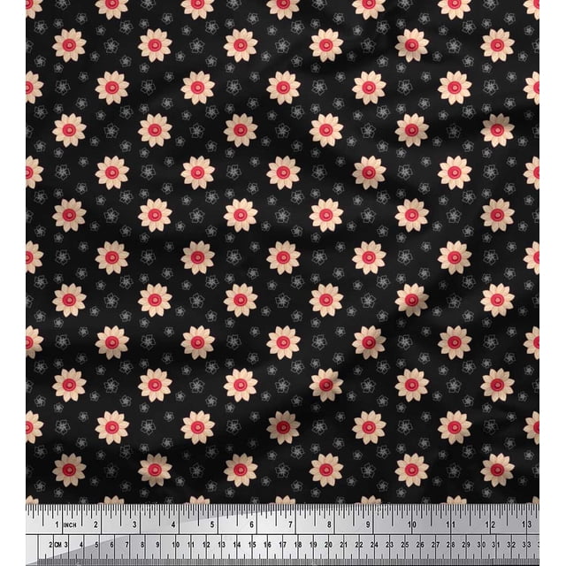 Soimoi Poly Georgette Fabric Artistic Floral Print Sewing Fabric Yard 52 Inch Wide
