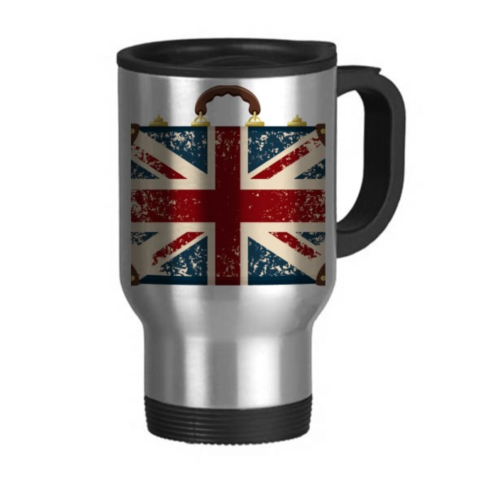 Union Jack Retro Suitcase Britain UK Flag Culture Travel Mug Flip Lid