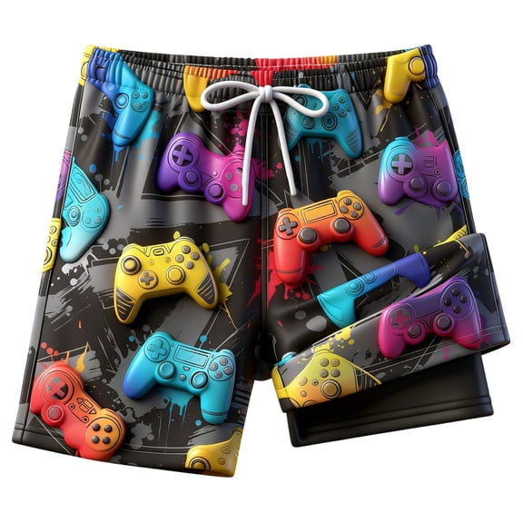 XAOFW Boy's Swim Trunks With Pockets Compression Liner Colorful Print Swimming Shorts For Kids Youth Shorts Beach Sports Soft Beachwear