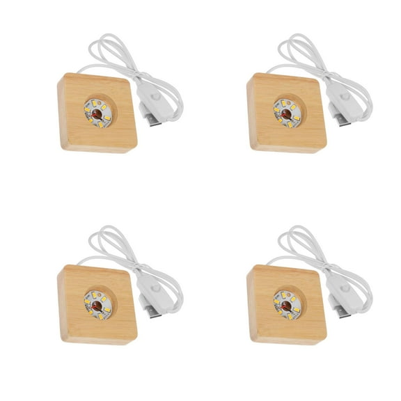 Hemoton 4pcs Wooden Led Light Display Base For Crystal Ball And Lamps Lighted Stand Wood Display Lighted Base For Night Light And Crystal Display Pedestal