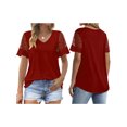 thumbnail image 3 of Yunliwuli Women V-Neck T-Shirts Mesh Lace Short Sleeve Shirts Summer Casual Loose Fit Tops Streetwear, 3 of 9