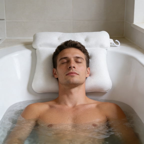 Bath Pillow with 6 Strong Suction Cups Bathtub Headrest for Neck and Head Support, 14.56x13.77 Inches Waterproof Breathable Mesh, Quick Drying Design for a Comfortable Spa in Your Bathroom